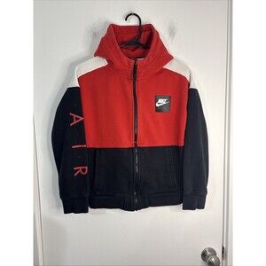 Nike Air Sweatshirt Boys Large Hoodie Full Zip Fleece Red Black Pockets Big Boys
